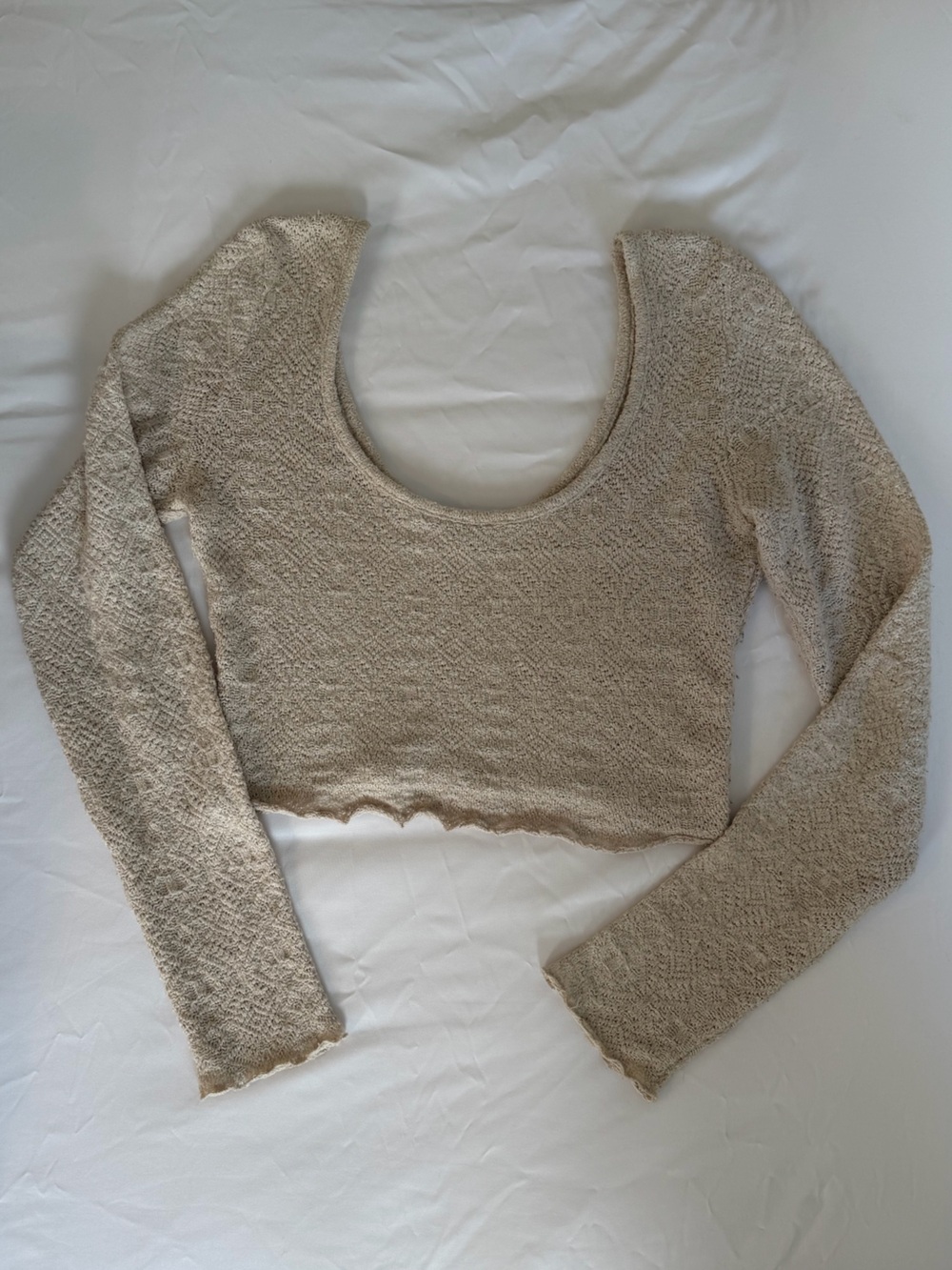 Bershka Beige Textured Knit Scoop Neck Crop Top, M